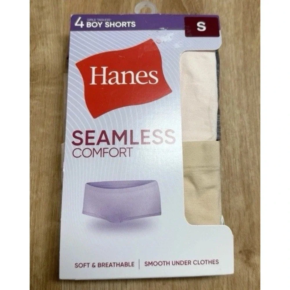 Hanes Girls Underwear 4 Pack Boy Shorts Seamless Comfort‎ Size S Tagless Stretch